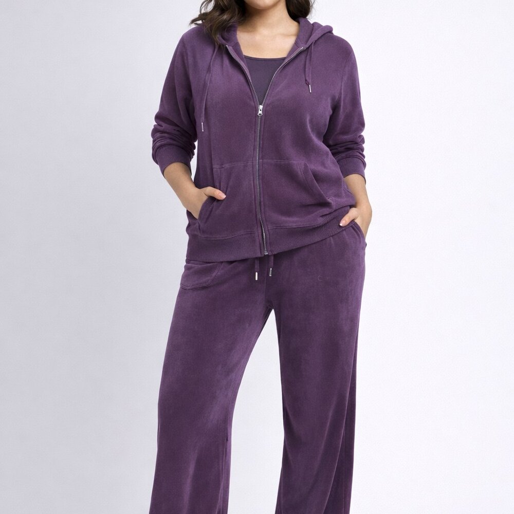 Danskin NOW Brand Lavender Hooded Zip Jacket and Pant Velour Set - Size 12/14 L